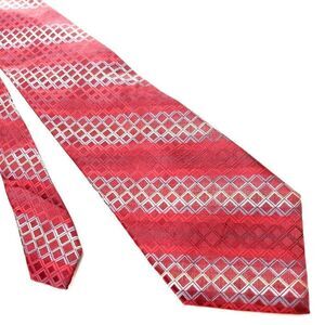 Perry Ellis Portfolio Red Silk‎ Tie Woven Check Regimental